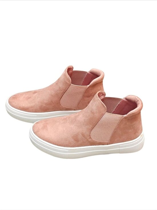 Blush Nubuck Slip-On Platform Sneakers With Elastic Side Panels & White Soles Fo - Picture 8 of 14